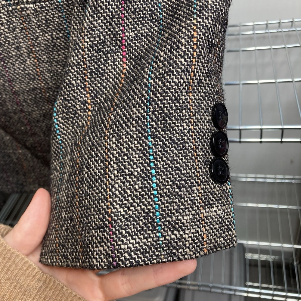 VTG 90 BRETTON PLACE Gray Wool-Blend Tweed Blazer Sz 6 Old Money Academia Preppy - Picture 10 of 12